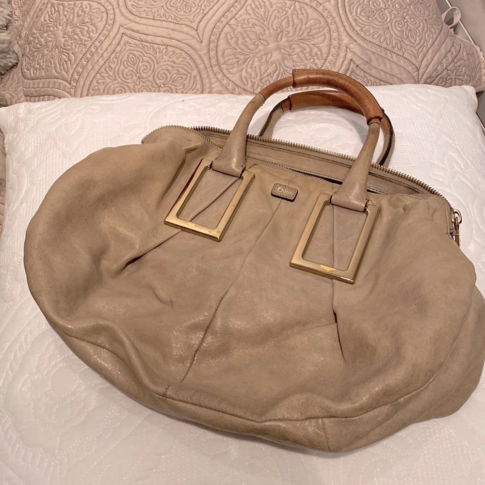 Chloe ethel satchel grey with green and tan tones